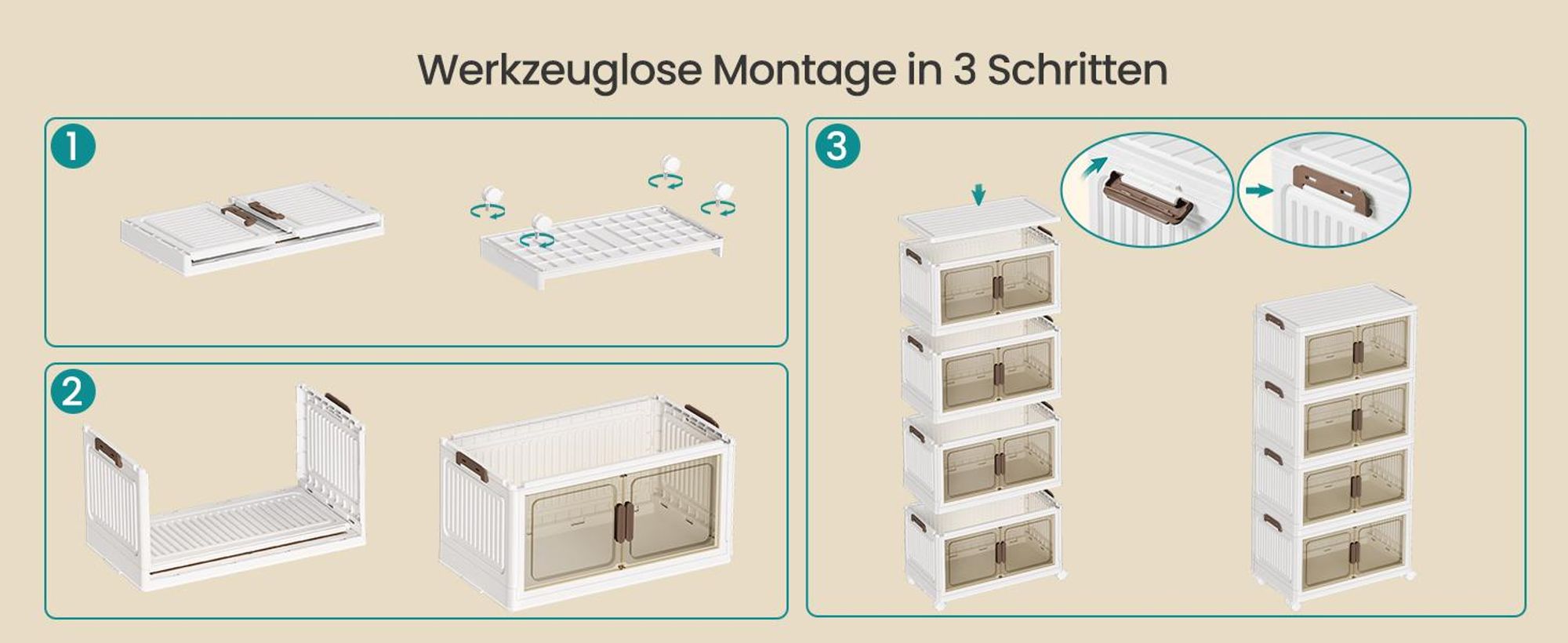 SONGMICS Organizer auf Rollen, 4 Ebenen, Boxen mit Deckel, aus Kunststoff, stapelbar, 220 L, weiß