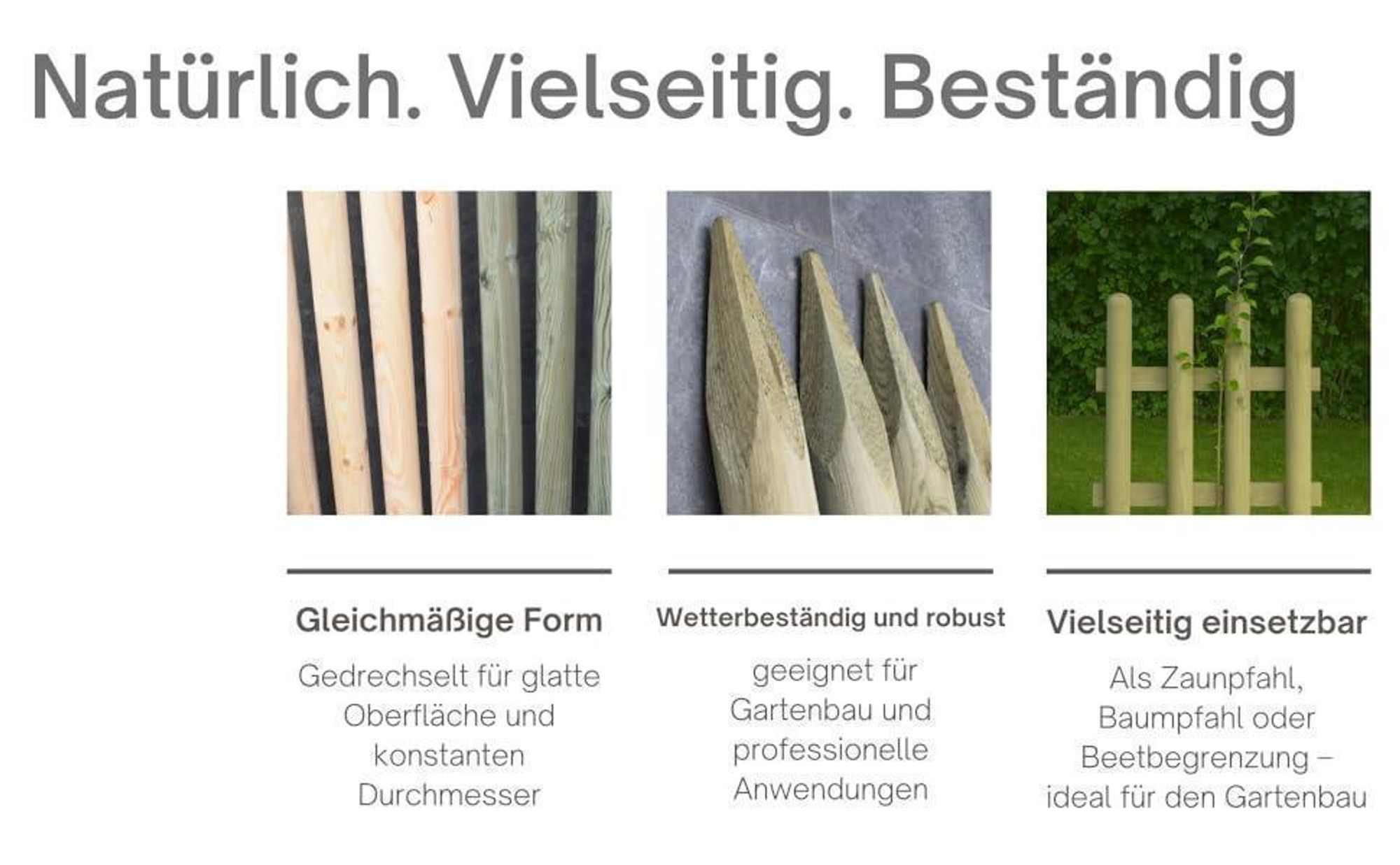 TIMBERMIK ⌀ 8cm 4-Pack Spitze Holzpalisaden Länge: 80 cm Imprägniert Olivgrün Holzpfähle Garten Palisade Holz Baumpfahl Zaunpfosten