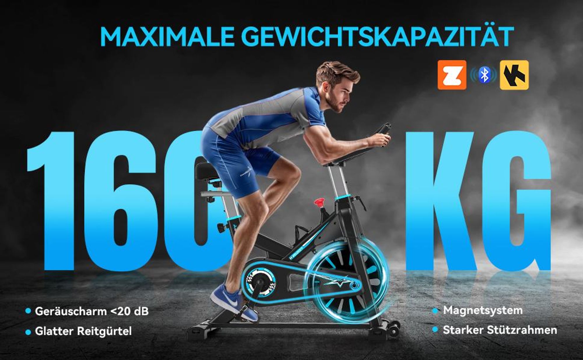 Advamsoler Heimtrainer Fahrrad mit mehrstufig einstellbarem Magnetwiderstand, LED-Display, kompatibel mit Zwift und Fitness-Apps, belastbar bis 160 kg