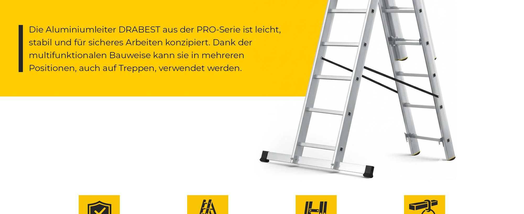 DRABEST | Leiter - PRO Serie - Aluleiter Mehrzweckleiter - 3-teilig - Industrieleiter 3 x 8 Stufen - bis zu 150 kg