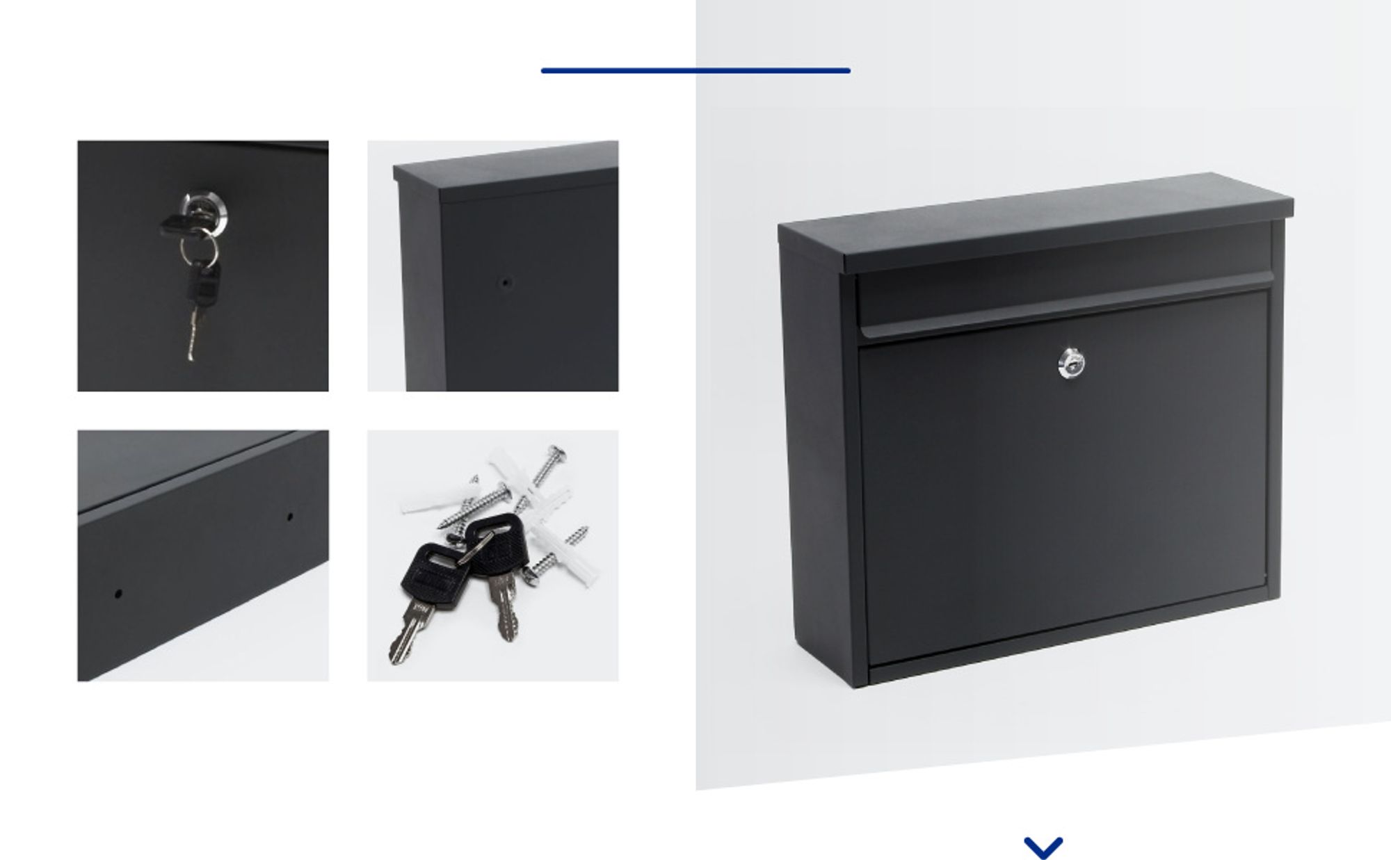 Wiltec Briefkasten V13 Anthrazit 360 x 105 x 315 mm, Wandbriefkasten mit Schloss und Klappe, Postkasten aus Stahl pulverbeschichtet
