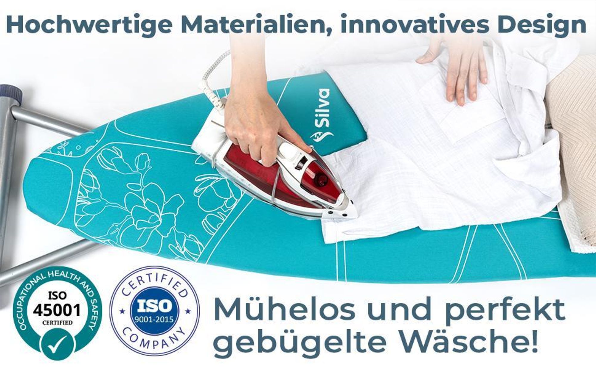 Silva Bügelbrettbezug für Dampfbügelstation | 100% aus Baumwolle und 5 mm Filzstärke | Bügeltischbezug für schnelles und leichtes Bügeln | XL , Rosa