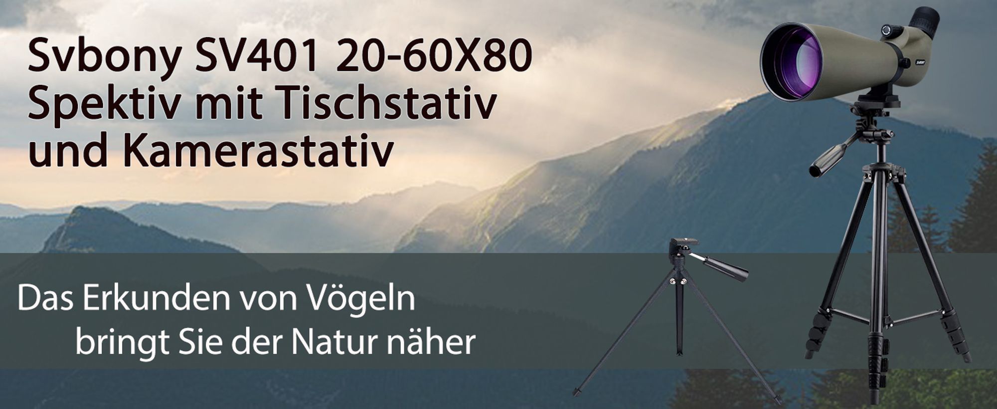 Svbony SV401 Spektiv, 20-60x80 Spektiv mit Stativ, Wasserdichtes FMC Optik 45-Grad Abgewinkelt Spektive für Sportschützen Vogelbeobachtung Zuhause oder Outdoor