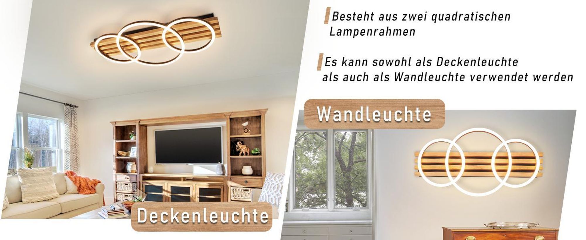 ZMH LED stropné svietidlo s možnosťou stmievania, drevené stropné svietidlo s diaľkovým ovládaním, 70 cm, 46 W, obývačkové svietidlo, stropné svietidlo s 3 krúžkami, čierne stropné svietidlo do spálne