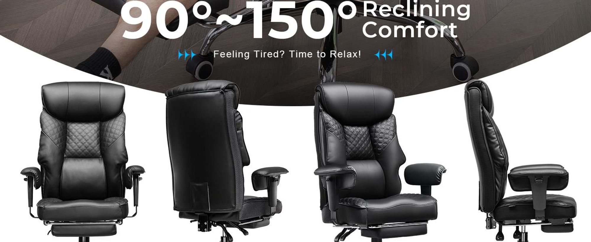 Fotel gamingowy COMHOMA dla wysokich i ciężkich osób, ergonomiczny fotel biurowy do 180 kg, poduszka siedziska 3D, regulowany podnóżek, skóra PU, czarny