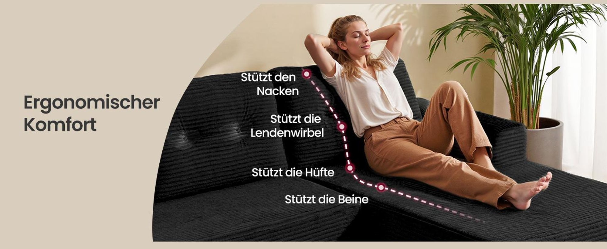 VASAGLE Modulares Sofa, Ecksofa mit Liege rechts, 242 cm breit, vakuumverpackt, keine Montage erforderlich, Schwarz