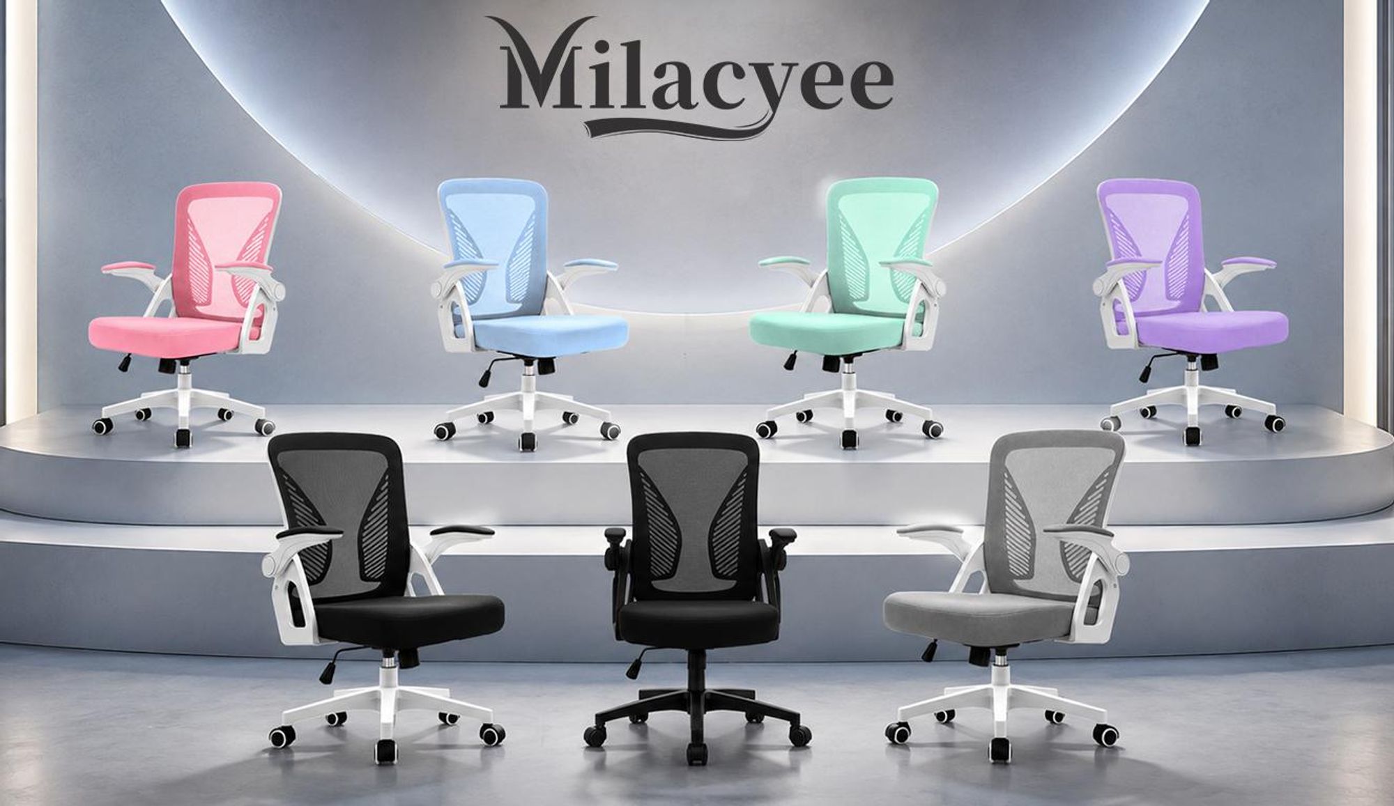 Bürostuhl ergonomisch mit Mesh-Rückenlehne, 90° klappbare Armlehnen, höhenverstellbar, Computerstuhl für Home Office und Büro, bis 150 kg