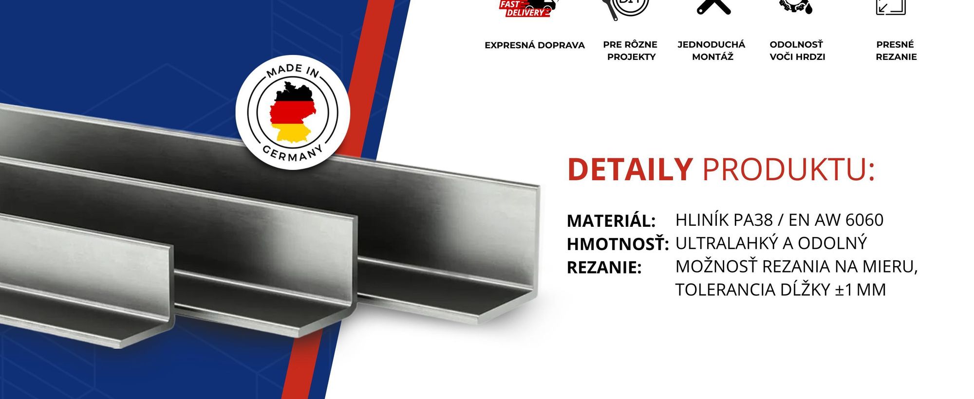 Uholník hliníkový 40x20x2mm 100cm hliník EN6060 PA38+Rezanie na mieru