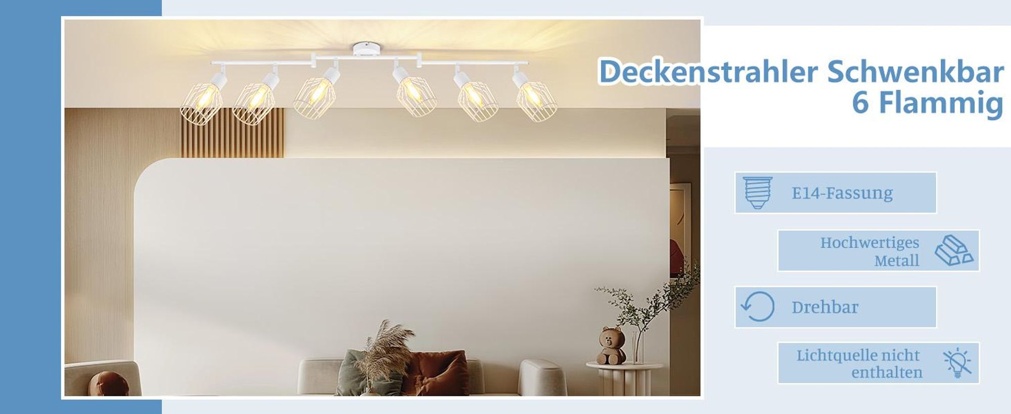 ZMH stropní svítidlo 6 plamenů E14 stropní reflektor - stropní svítidla bílá retro stropní lampa otočná 350° LED pro předsíň ložnici obývací pokoj kuchyň
