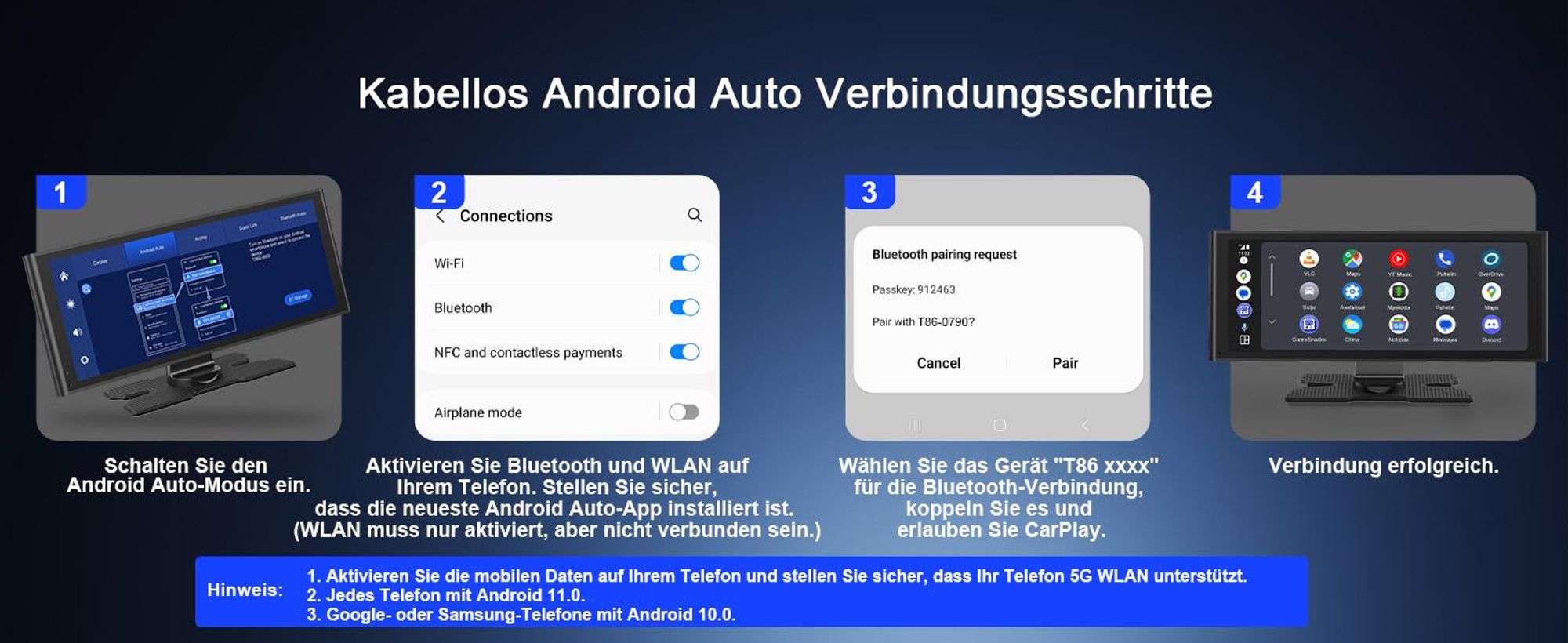 9,26" CarPlay Display für Apple CarPlay & Android Auto, Tragbarers Carplay Autoradio IP67 Rückfahrkamera  OTA-Updates GPS Bluetooth 5.0