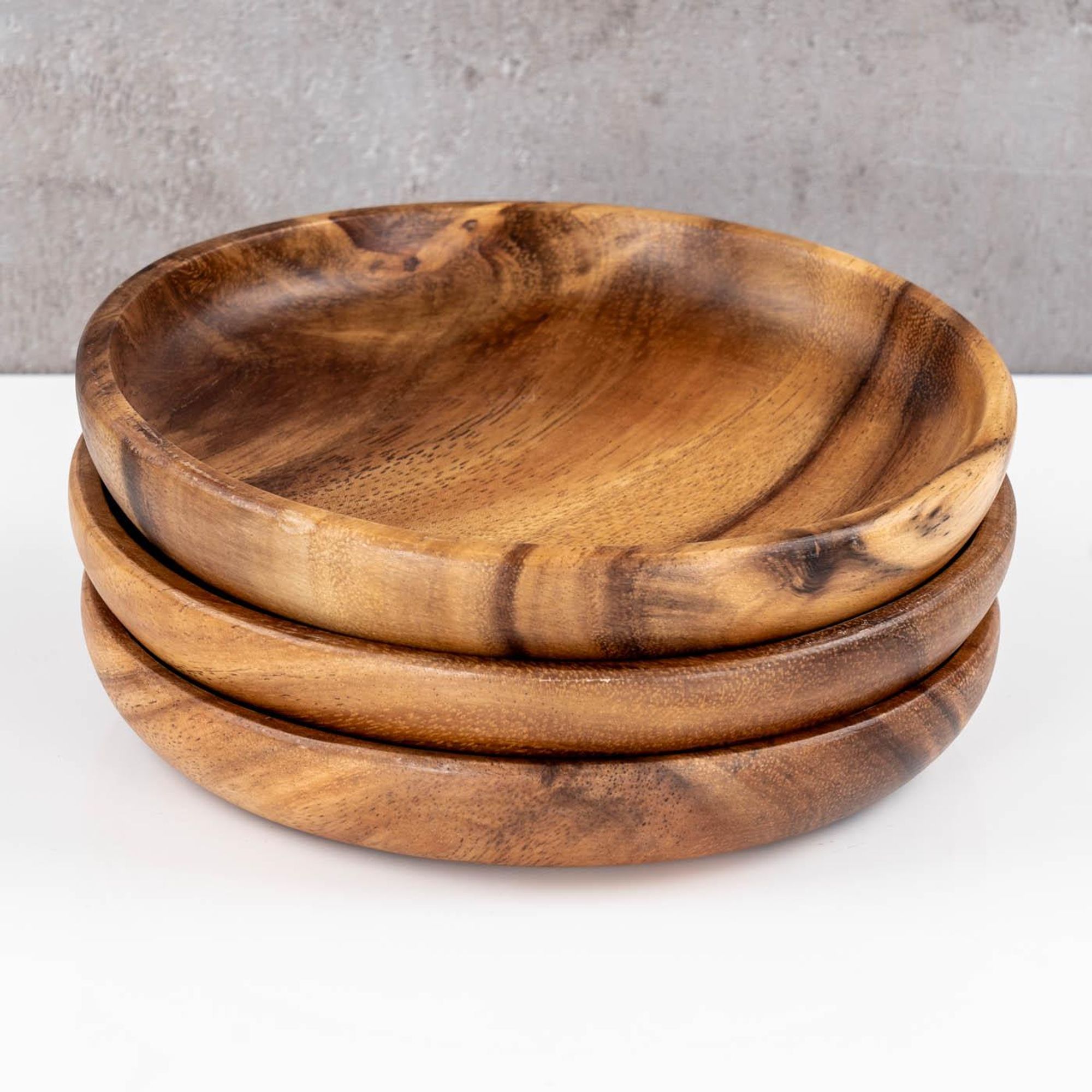 3er Set Snackteller Holz Akazie Ø15cm Holzteller Snackschale Obstschale Dekoschale Deko Tischdeko Akazienholz Holzdeko Aufbewahrung Ordnung