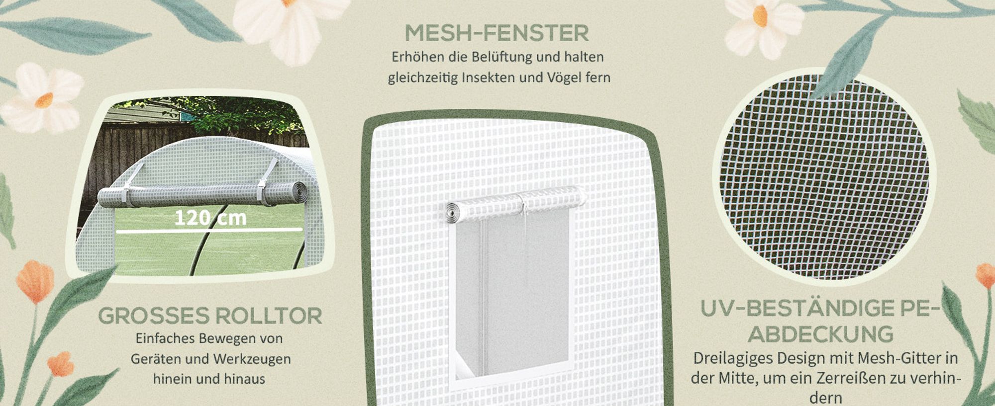 Outsunny Polyethylenfolie 3x2x2m Ersatzfolie mit 6 Fenster für Folientunnel