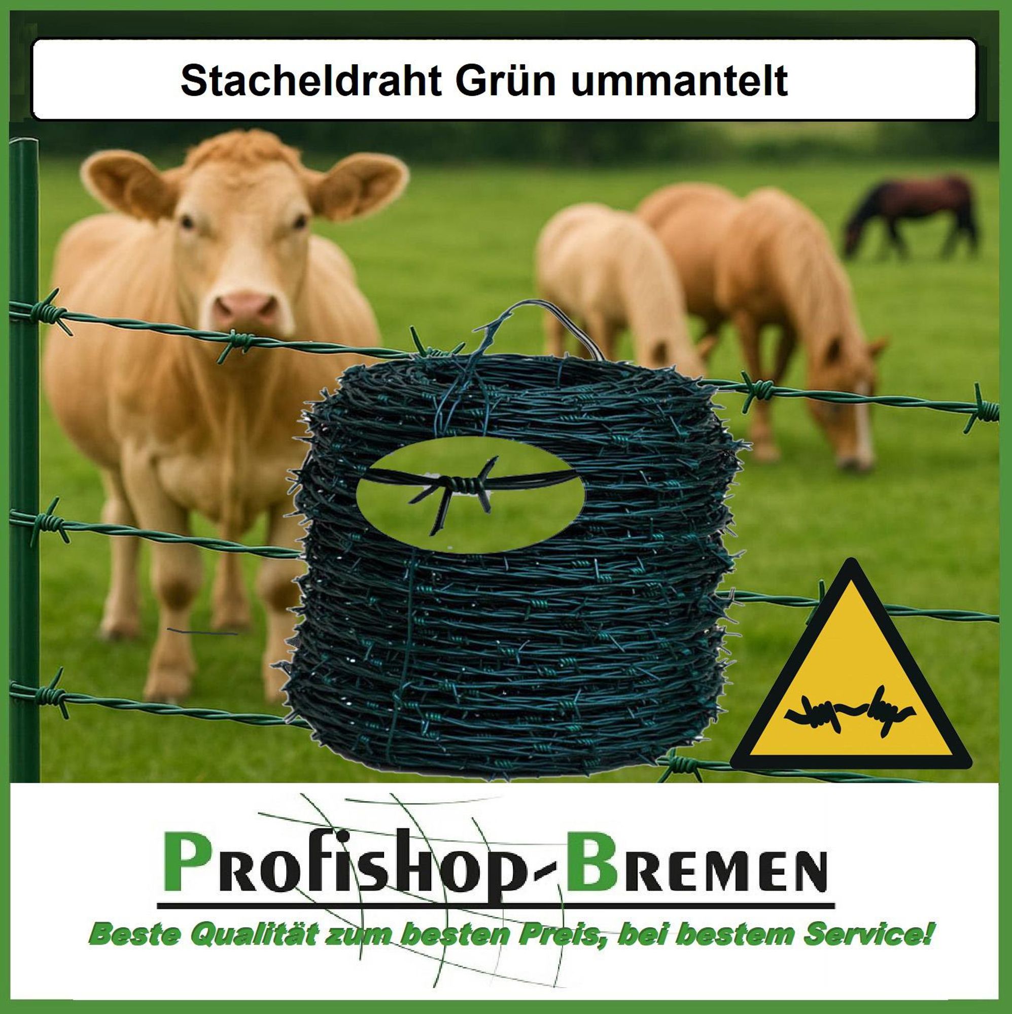 Stacheldraht grün Natodraht Sperrdraht Absperrdraht (100 m Rolle)  - Grundpreis pro Meter 0,31 EUR