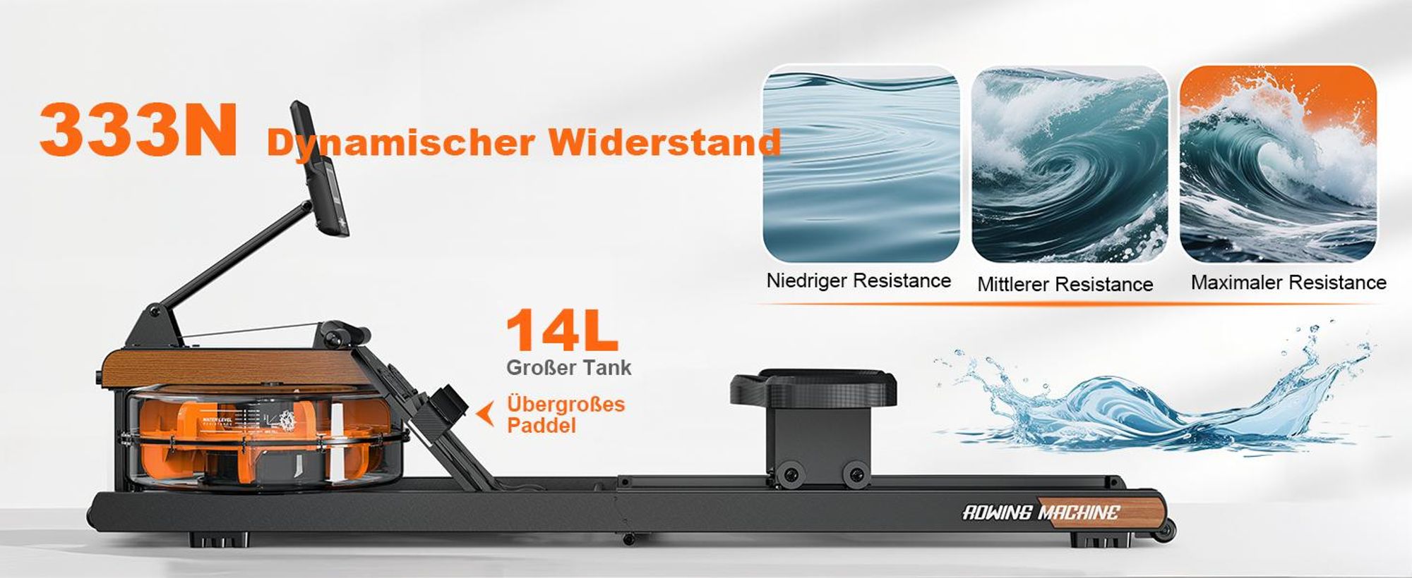 VOWVIT Heim-Rudermaschine klappbar, Bluetooth, verstellbare Tablet-Halterung, 98% vormontiert, Schwarz