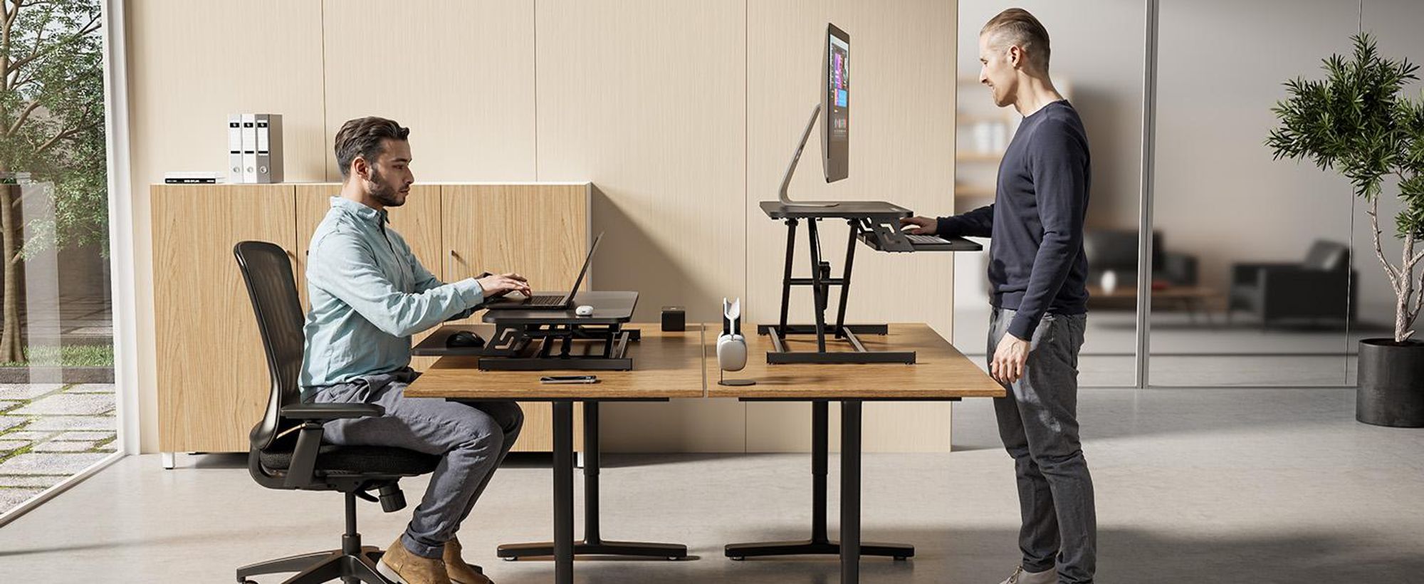 SENSE7 Desktop – konwerter, czarny, ergonomiczna nakładka na biurko, regulowana wysokość, stanowisko do pracy na stojąco i siedząco, 81 x 40 cm, biurko do pracy na stojąco, stojak na monitor, PC