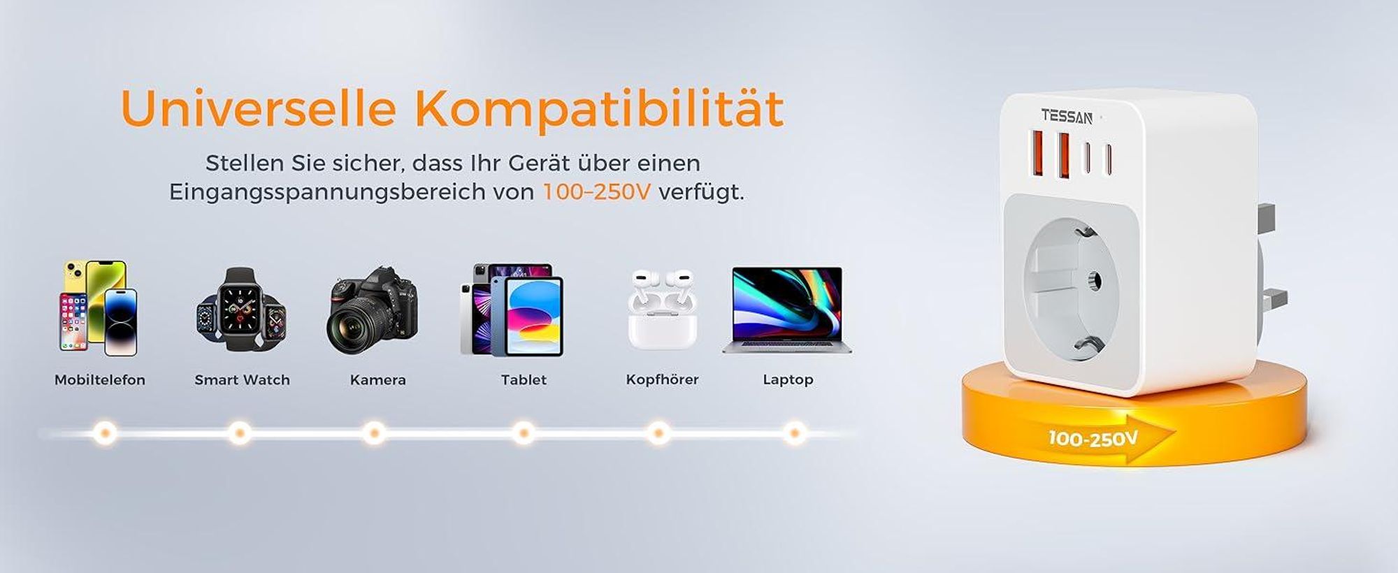 TESSAN 2 Stück Klappbarer Adapter 5 in 1 Reiseadapter UK Adapter auf EU Steckdosenadapter 2 USB C und 2 USB A Typ G für London