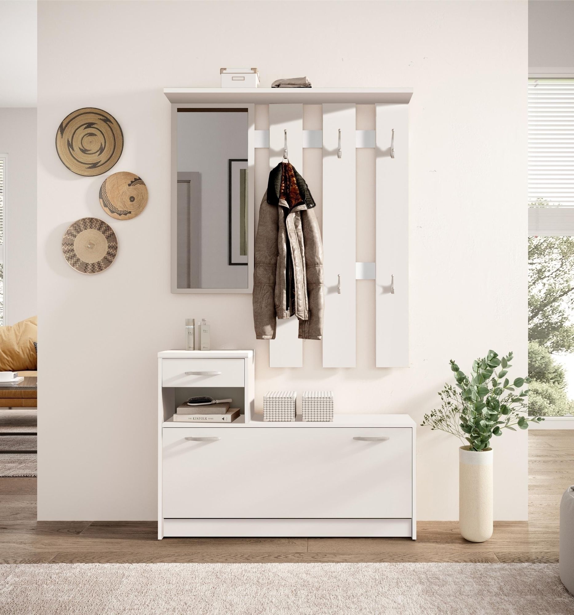 Kompaktgarderobe Vera – Garderobe mit Stauraum und Spiegel