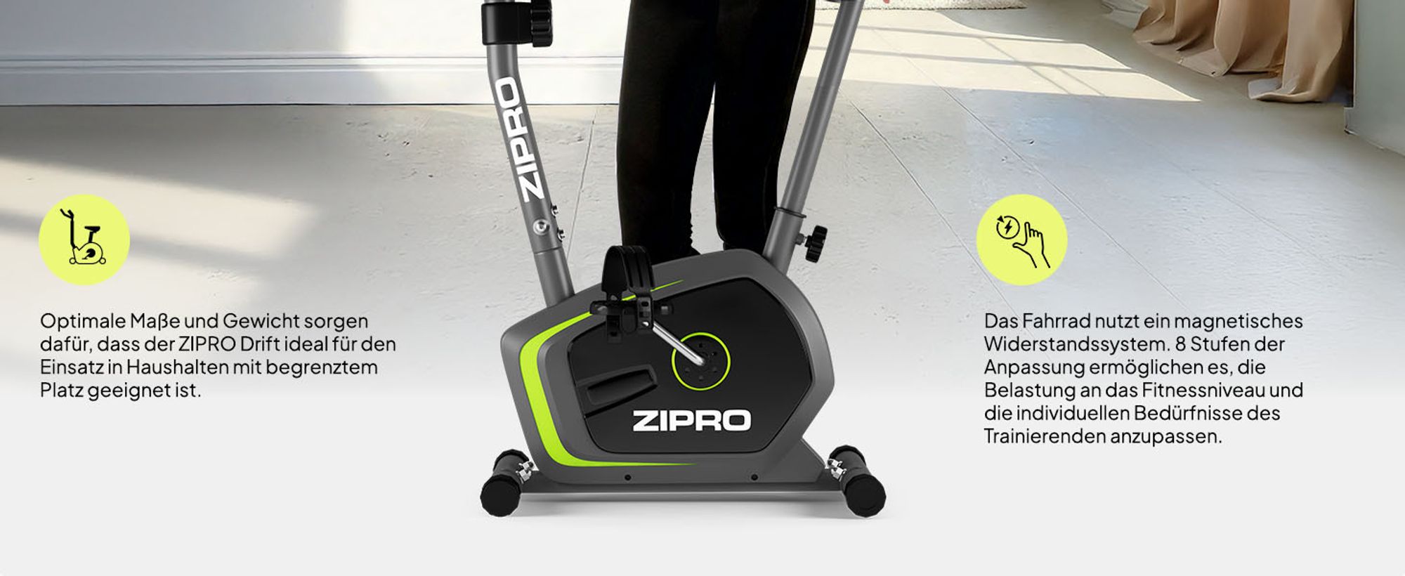 Zipro Heimtrainer Fahrrad Drift – Magnetisches Fitnessbike mit 6kg Schwungmasse Leiser Hometrainer für Zuhause Kompakt, mit Pulsmessung Tablethalter