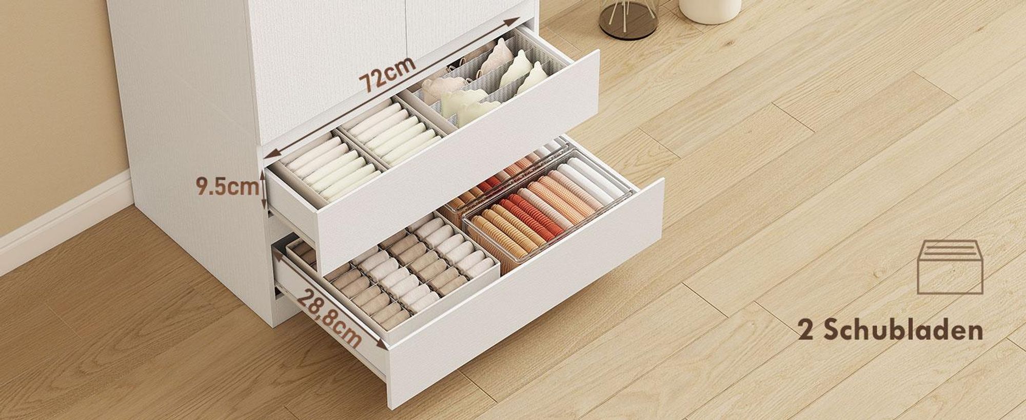HOMCOM Kleiderschrank mit 2 Soft-Close-Türen Garderobenschrank mit 2 Schubladen