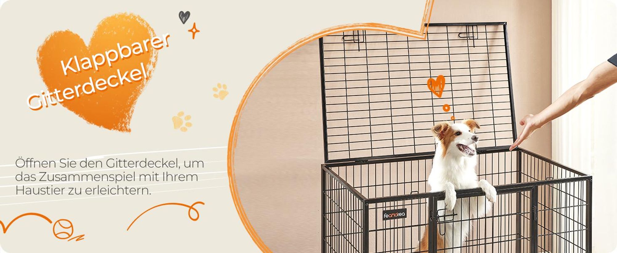FEANDREA Hundekäfig, Hundebox mit 2 Türen, 107 x 70 x 74,9 cm