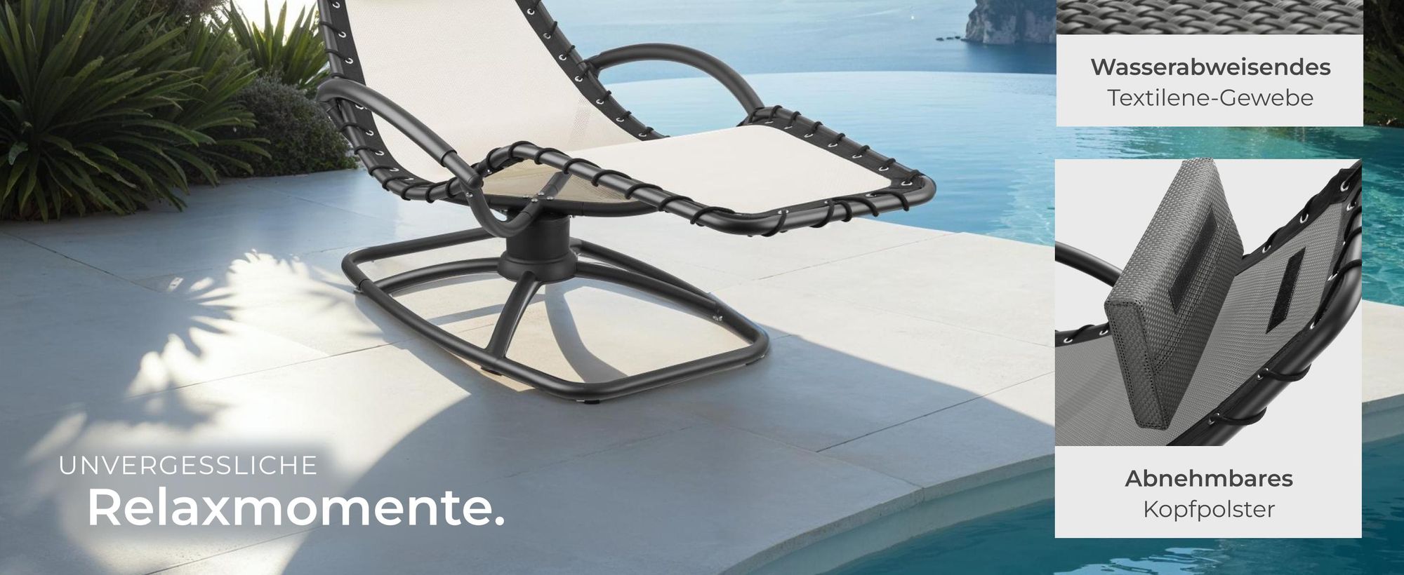 tectake® Gartenliege Toulon, ergonomisch, Schwingfunktion