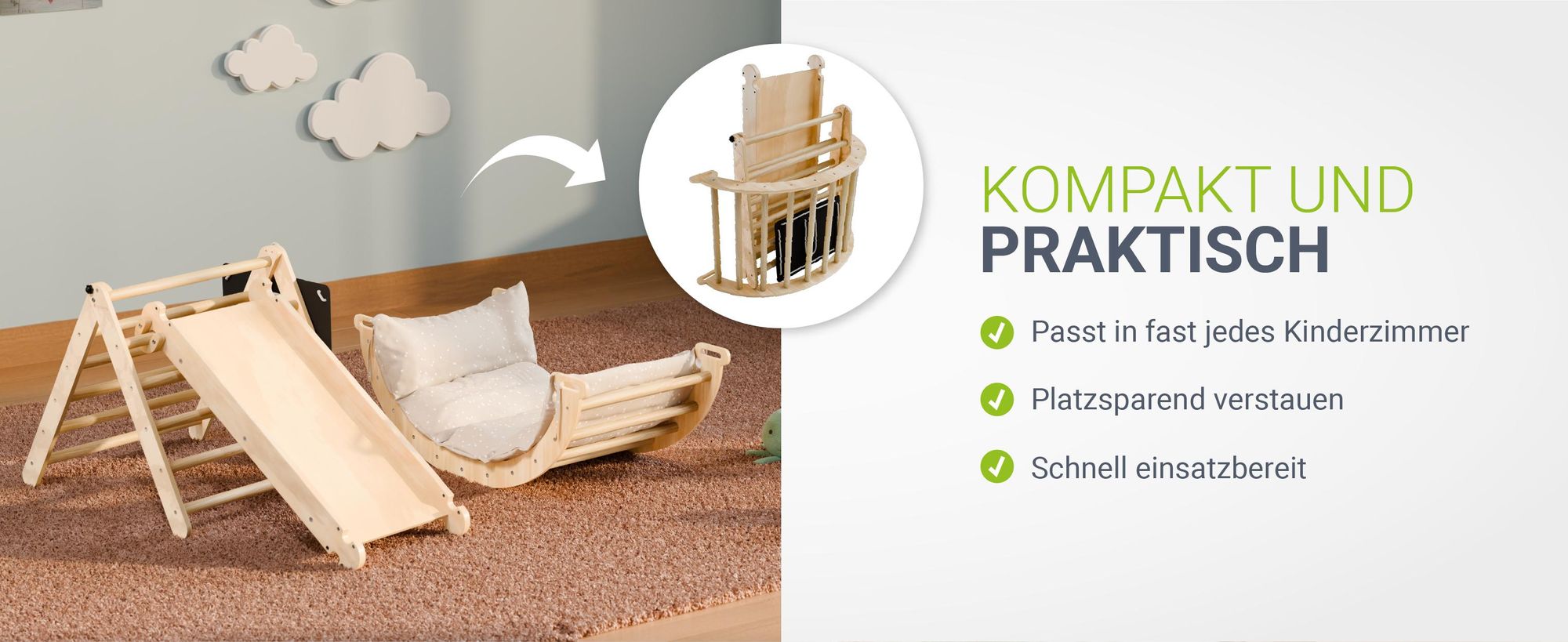 Juskys Kletterdreieck Movario - Indoor Klettergerüst für Kinder, Kletterdreieck und Kletterbogen, mit Rutsche - Klein