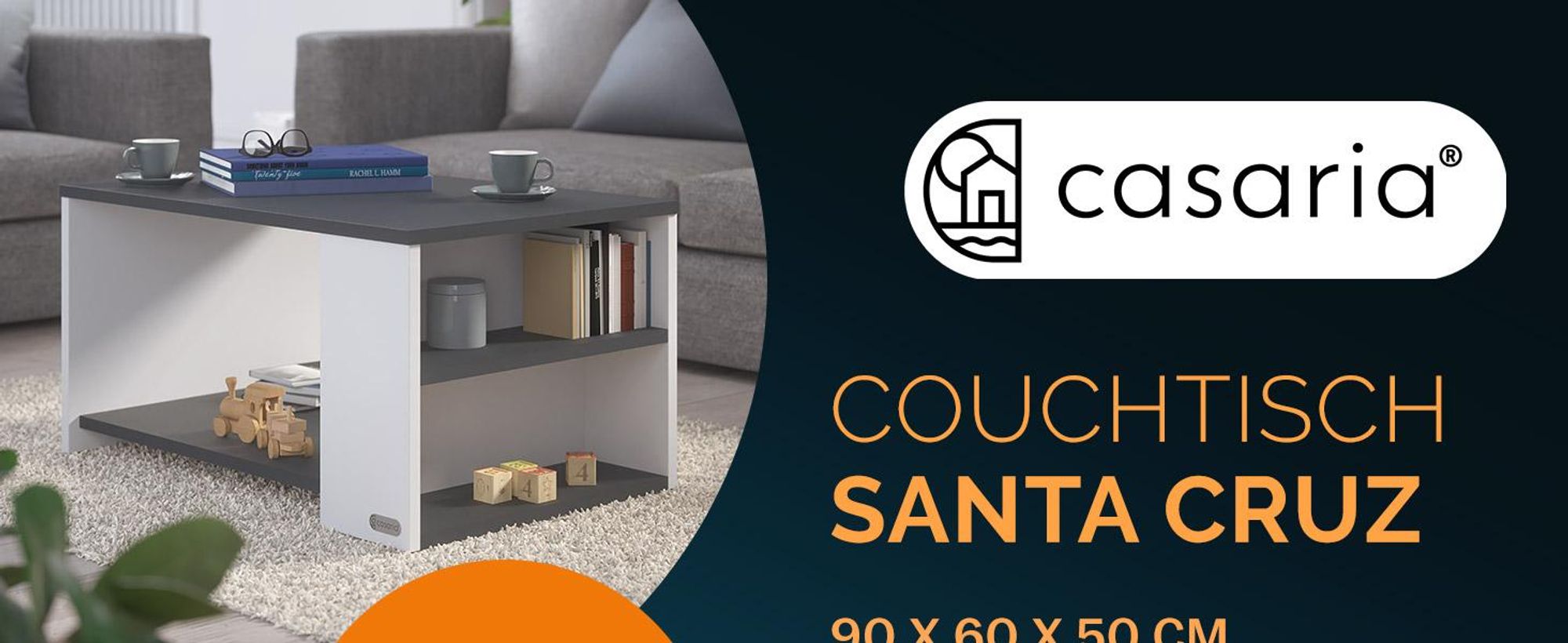 CASARIA Couchtisch mit Stauraum Weiß Anthrazit