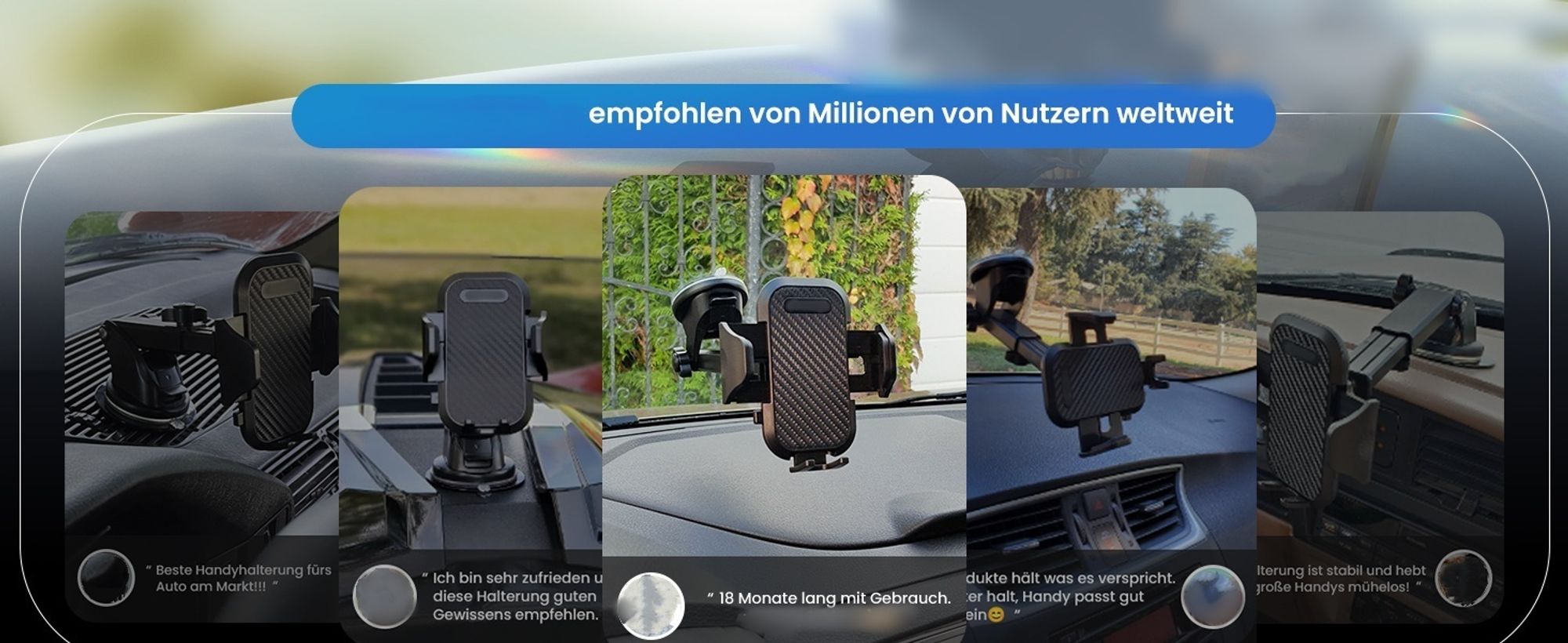 3-in-1 Auto Handyhalterung | Saugnapf & Lüftung Montage | Universal Smartphone Halter für Cockpit, Scheibe & Lüftungsgitter | Stabil & Flexibel | Schw