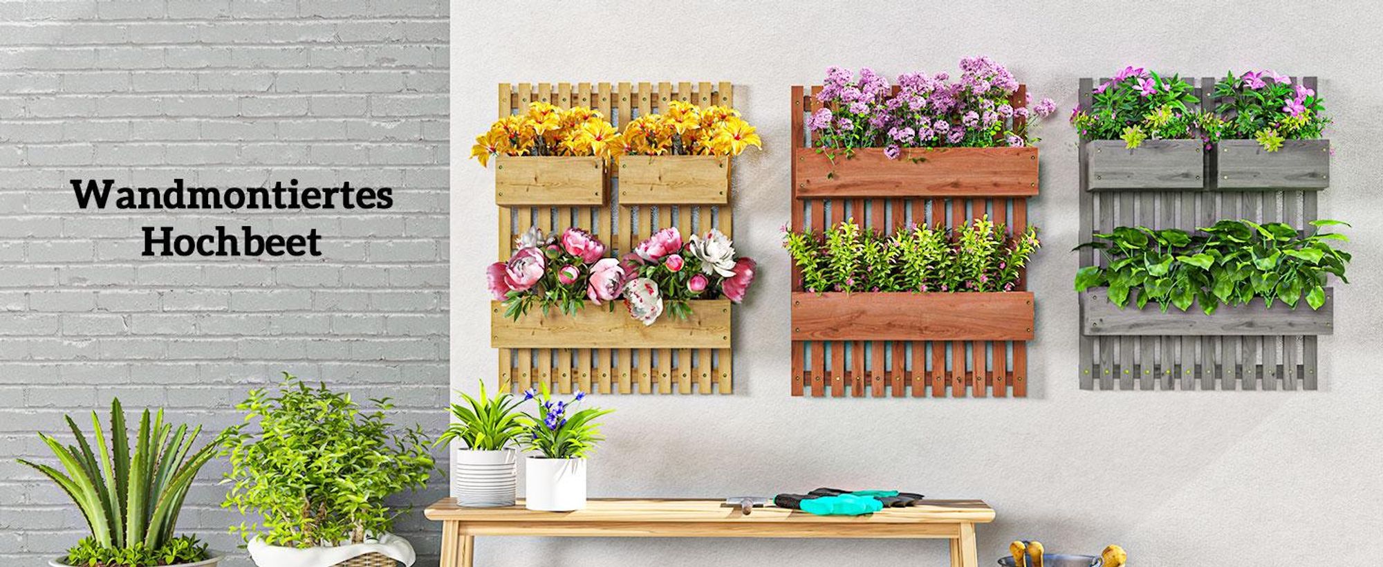 Outsunny Blumenkasten, Bewegliches Hochbeet Pflanzkasten mit Spalier, Massivholz