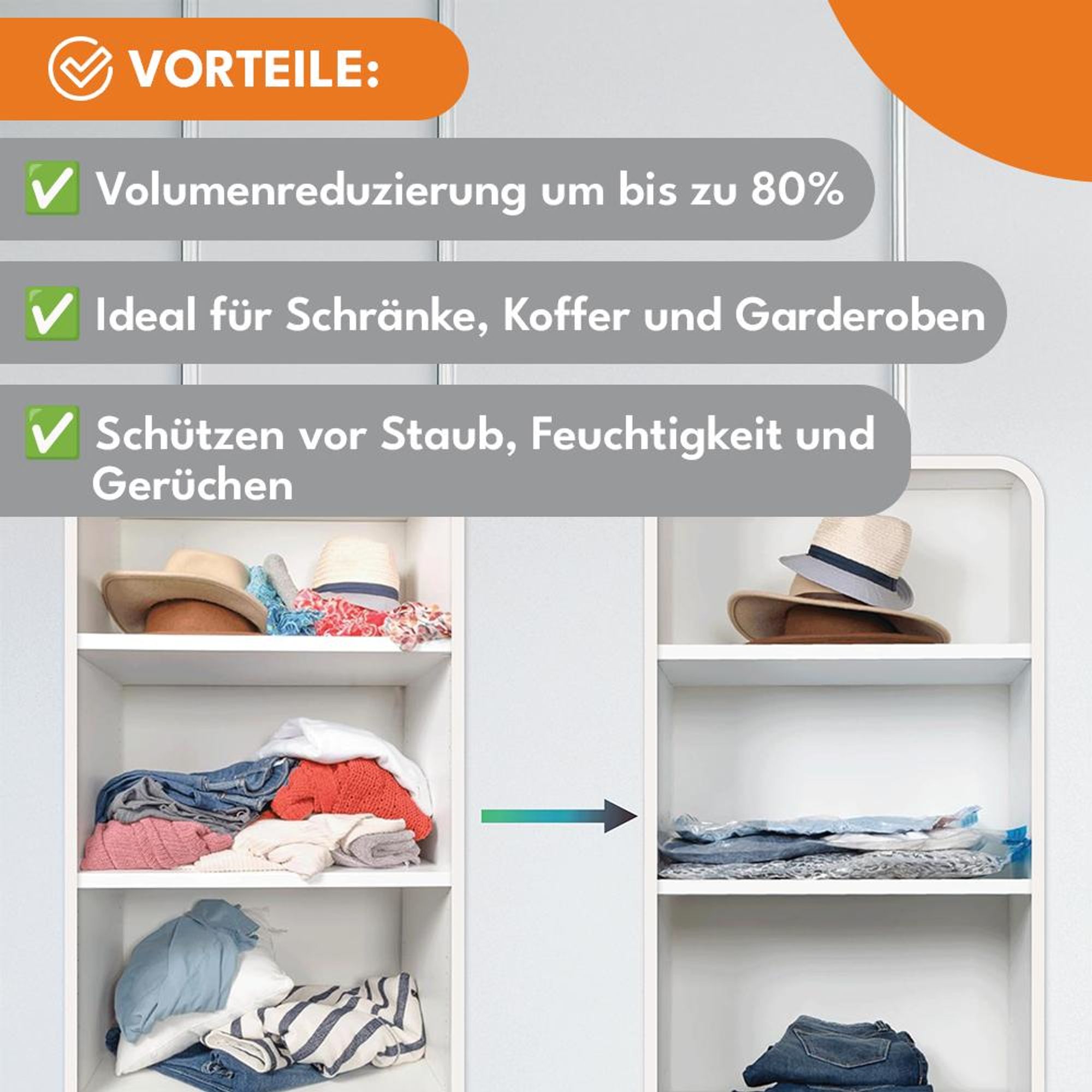 KRUMAD Vakuumbeutel 18 Stück - 8x 40x60cm, 6x 60x80cm, 4x 70x100cm - Platzsparende Aufbewahrungsbeutel für Kleidung, Bettdecken & Reisen – Wiederverwe