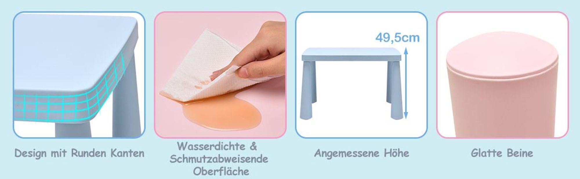 COSTWAY 3 tlg. Kindersitzgruppe, Kindertischgruppe, Kindertisch mit 2 Stühlen, Kindermöbel aus Kunststoff, Kinder-Tischset für Kinderzimmer Rosa