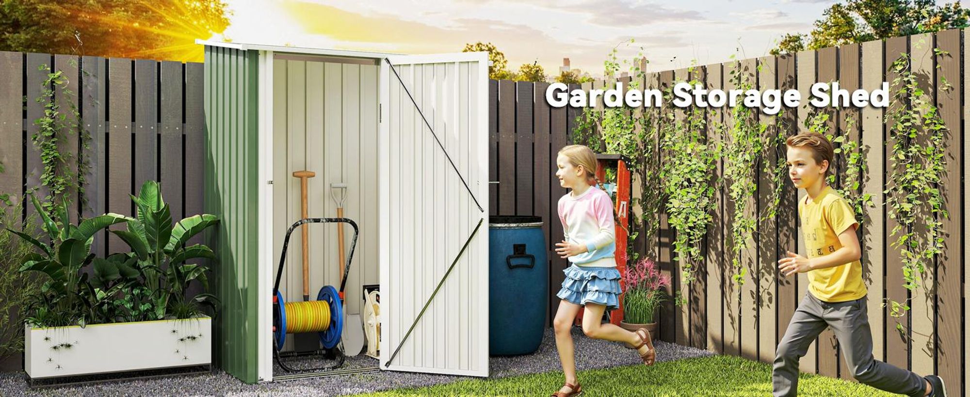 Domek ogrodowy Outsunny z drzwiami, stalowy, zielony, 142 x 84 x 189 cm