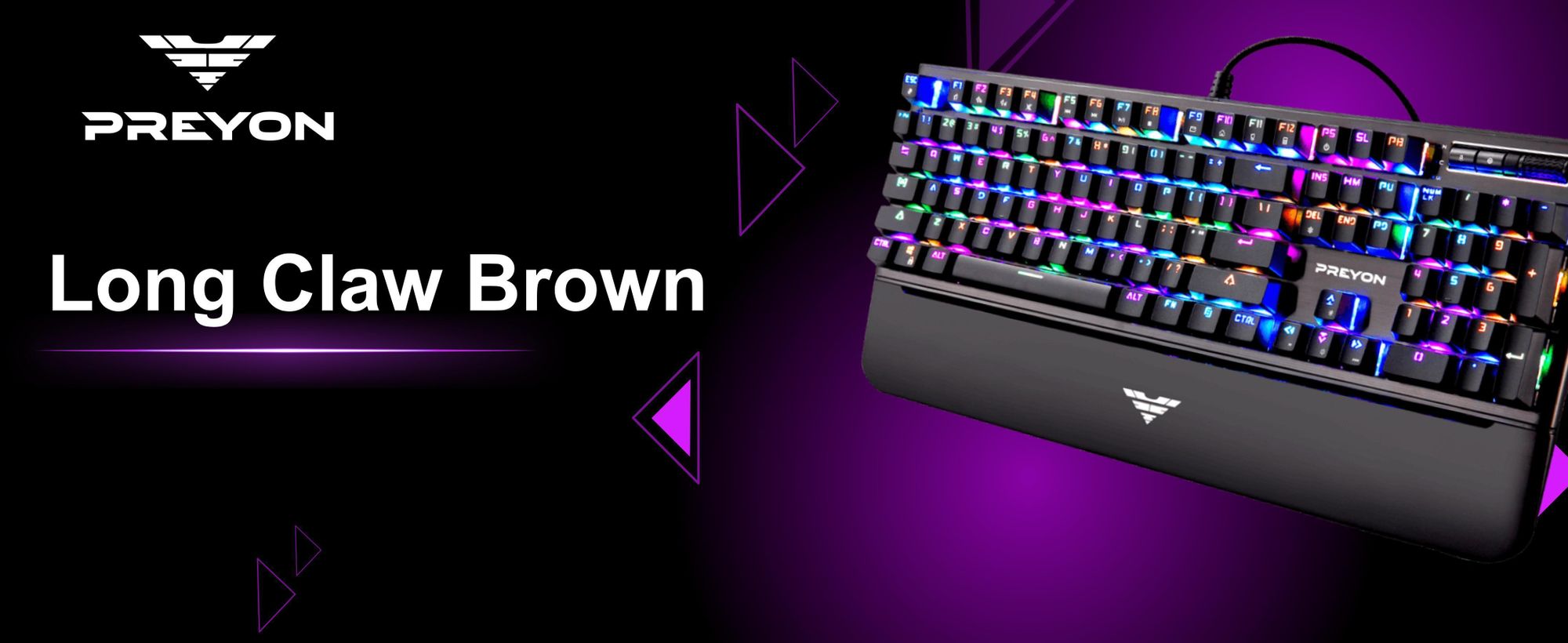 PREYON Long Claw Brown Tastatur Gaming-Tastatur - Handballenauflage - 104 Tasten - Gateron Brown Schalter - Aluminiumgehäuse - RGB-Beleuchtung - Beleuchtungsmodus - Software - USB-Durchgangsanschluss