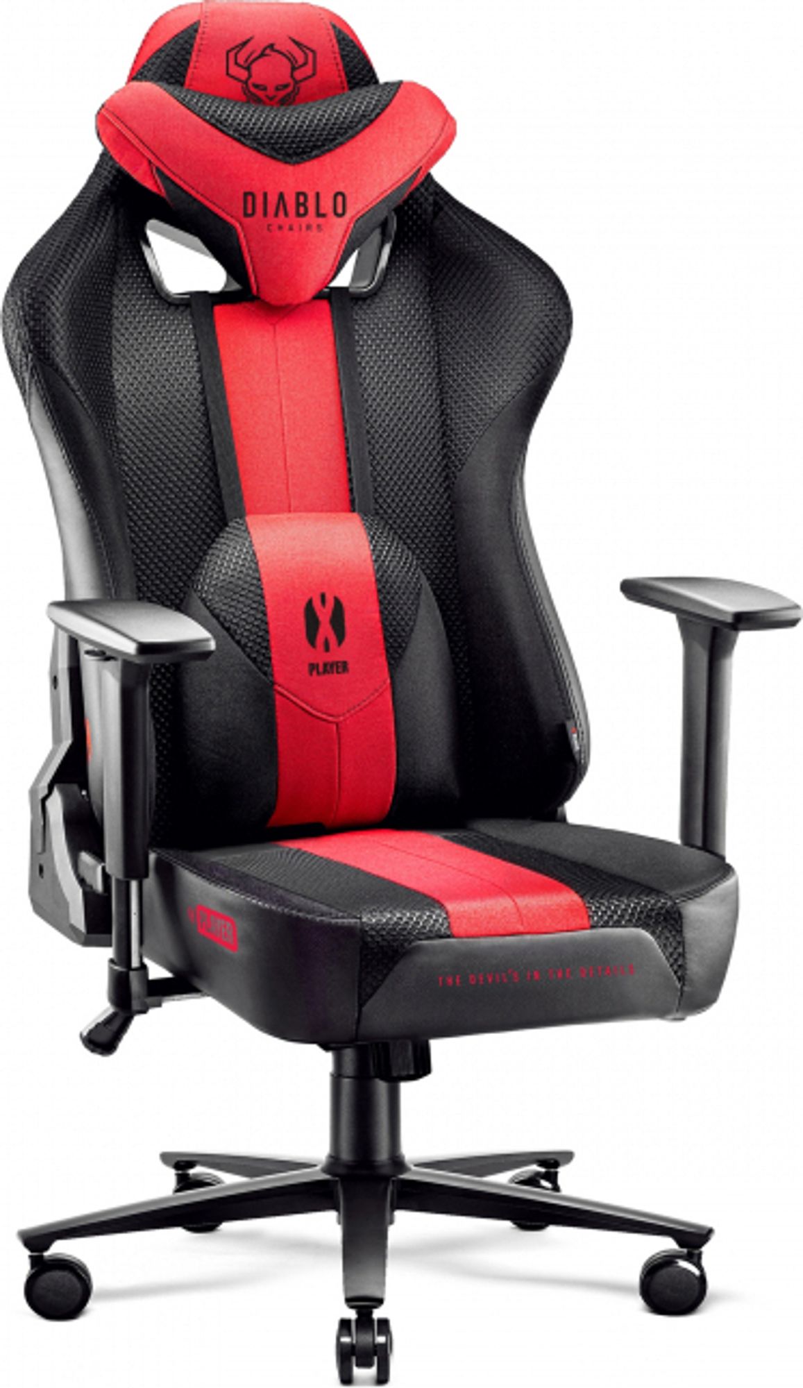 Diablo X-Player Gaming Stuhl Bürostuhl Schreibtischstuhl Stoff 3D Armlehnen Ergonomisches Design Nacken/- Lendenkissen Farbe: Anthrazit-Rot, Größe: King