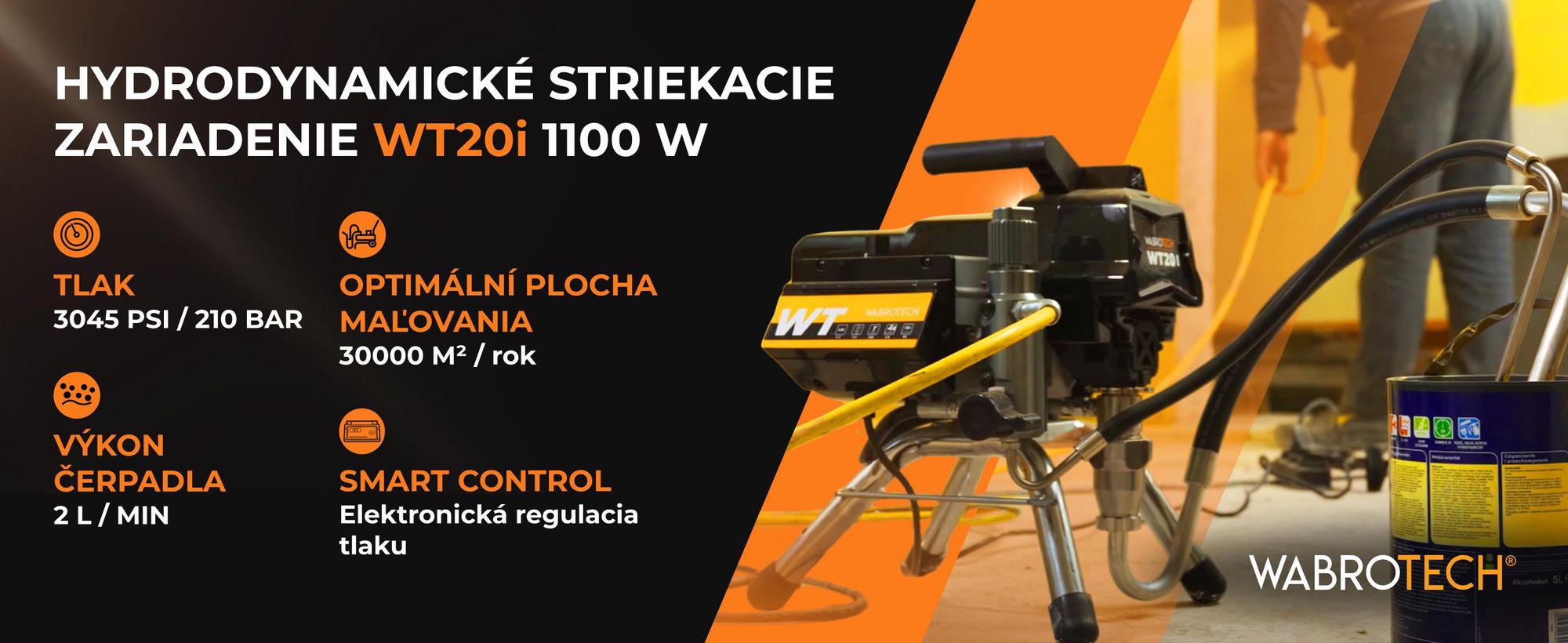 Vysokotlakový striekací systém Striekací systém 1100W 200 bar, 2 l/min, WT20i, bezvzduchový striekací systém, striekací systém WT20I