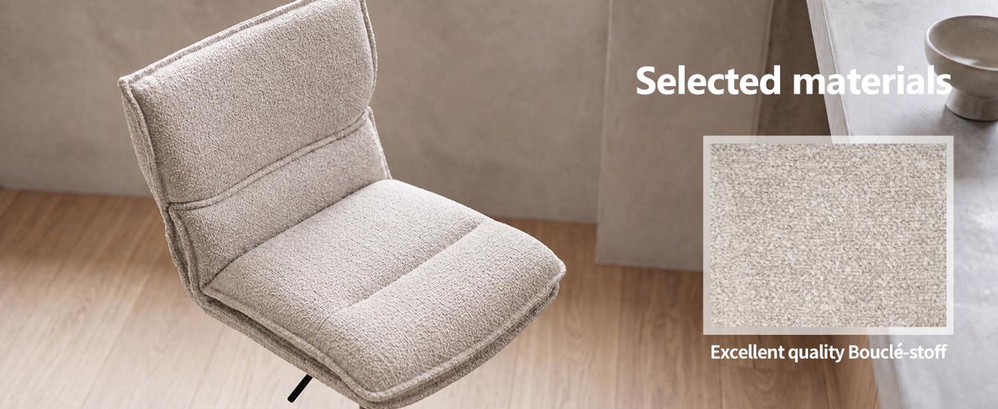 Duhome barkruk, set van 2, in hoogte verstelbaar, draaibaar, bekleed met bouclé, met voetsteun. Geschikt als keukenkruk voor bistro, bar of keuken, kleur: beige