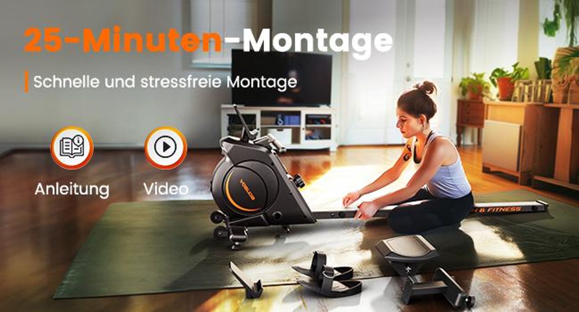 YOSUDA Rudergerät  | Leise Magnetische Rudermaschine mit 16 Stufen Widerstand, LCD-Display, App-Verbindung & bis zu 160 kg Belastung