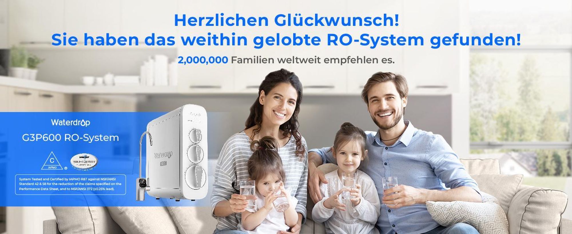 Waterdrop G3P600 Umkehrosmose-System, NSF/ANSI 58 & 372-, Tankloses RO-System unter der Spüle, Reduziert TDS, 600 GPD, LED-Wasserhahn