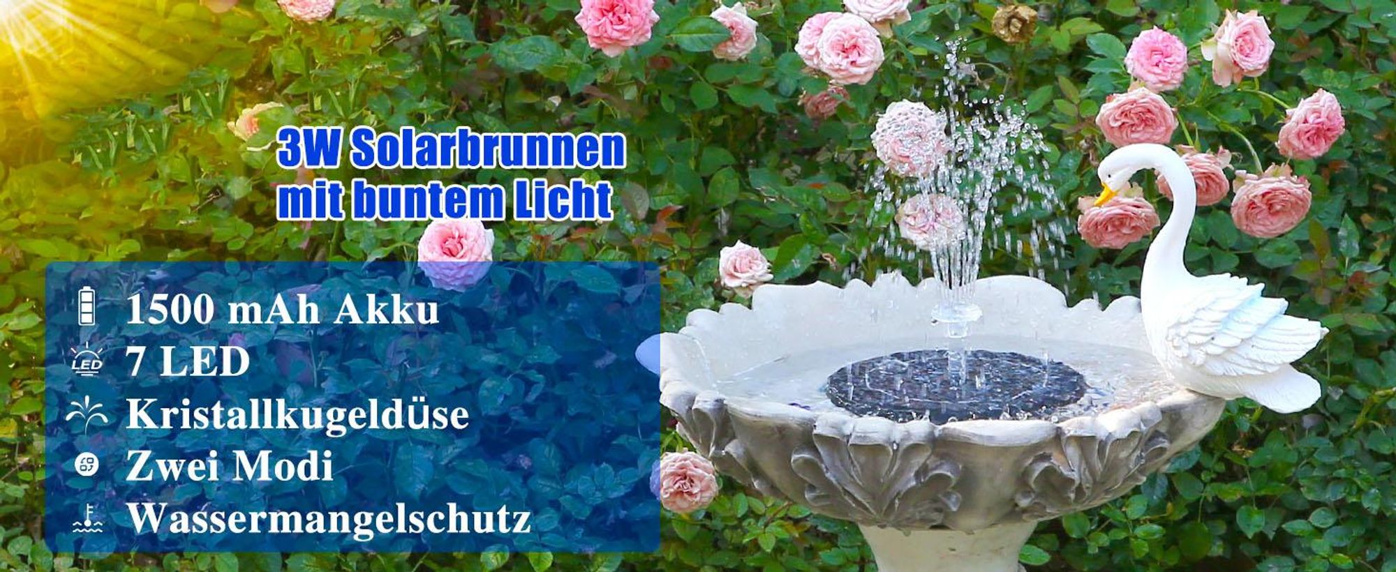 LED Solar Springbrunnen, 5.5W Solar Teichpumpe mit Solar Panel, Solar Teichpumpe Wasserpumpe Solar Schwimmender Fontäne Pumpe für Garten, Vogel-Bad