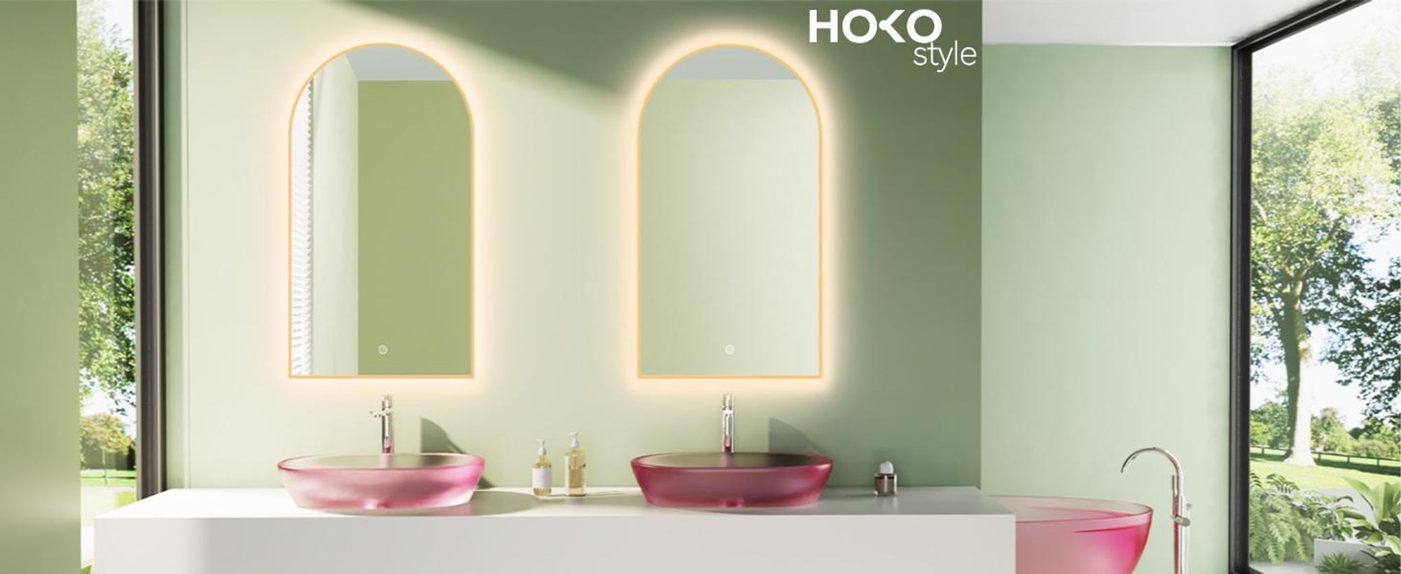 HOKO Badspiegel Bogen LED 60x100 cm mit Metallrahmen, HOCH+QUER Montage, Arch Lichtspiegel+Touch Schalter+Licht Wechsel 2700-6500K, Warmweiß-Kaltweiß
