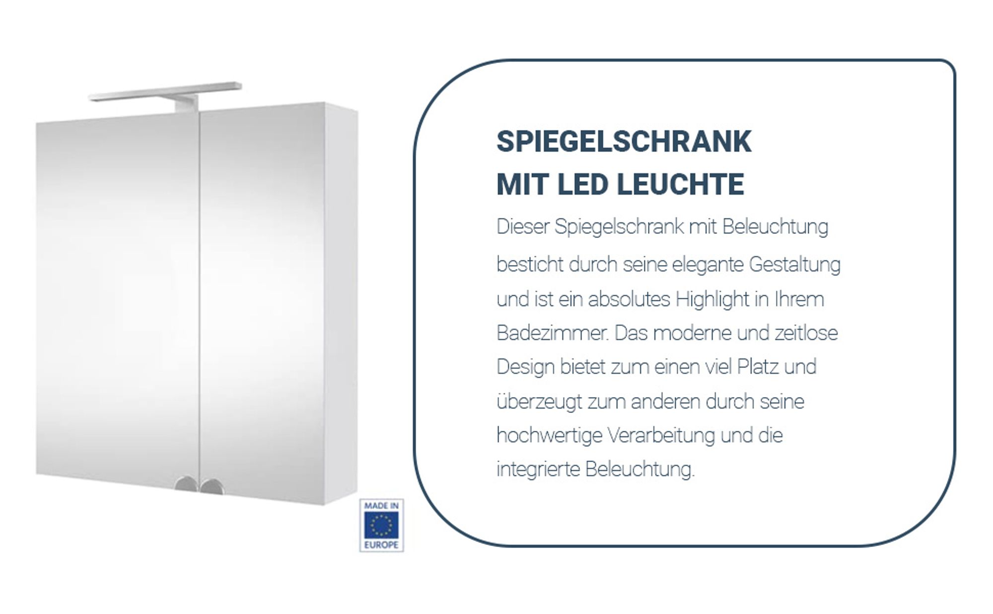 Planetmöbel Spiegelschrank 60cm Weiß, Badezimmerschrank mit Spiegel und LED Beleuchtung, Badspiegel mit Schrank