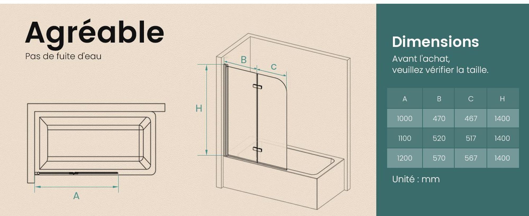 EMKE Paroi de douche 100x140cm Paroi pliante pour baignoire Rehausse de baignoire Noir mat Paroi de douche en NANO 6mm Easy Clean VERRE