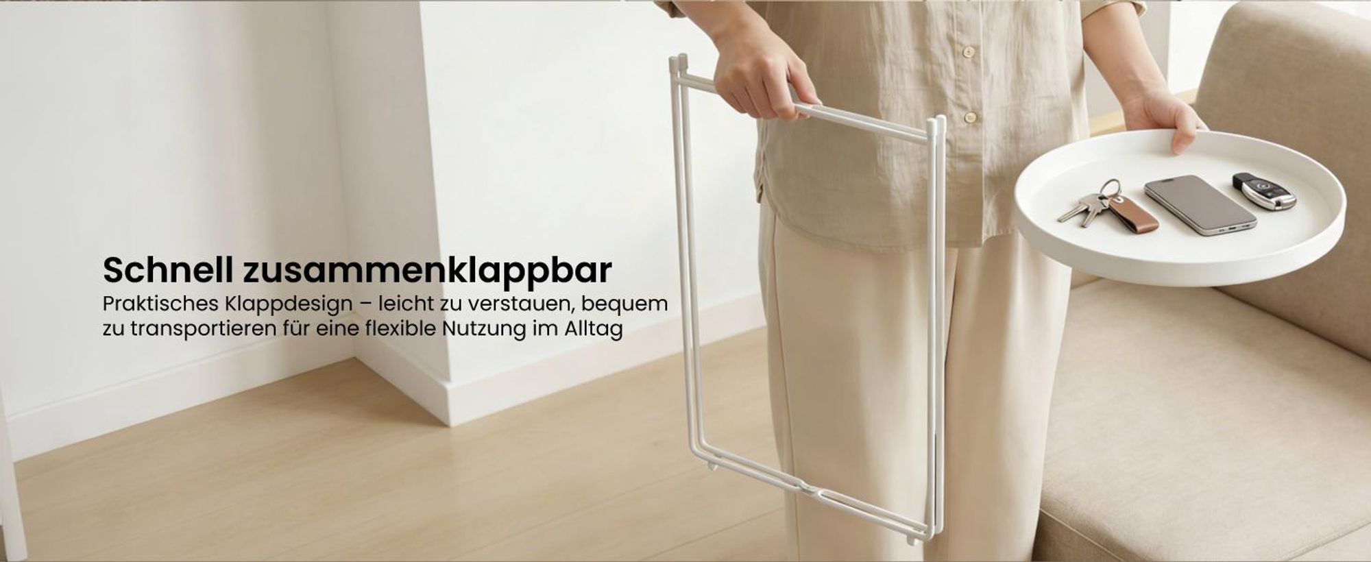 Mai & Mai Beistelltisch rund Ø35×H51 cm, Couchtisch klein mit 2 abnehmbaren Tabletts aus PP-Kunststoff, Weiß Reglo-08