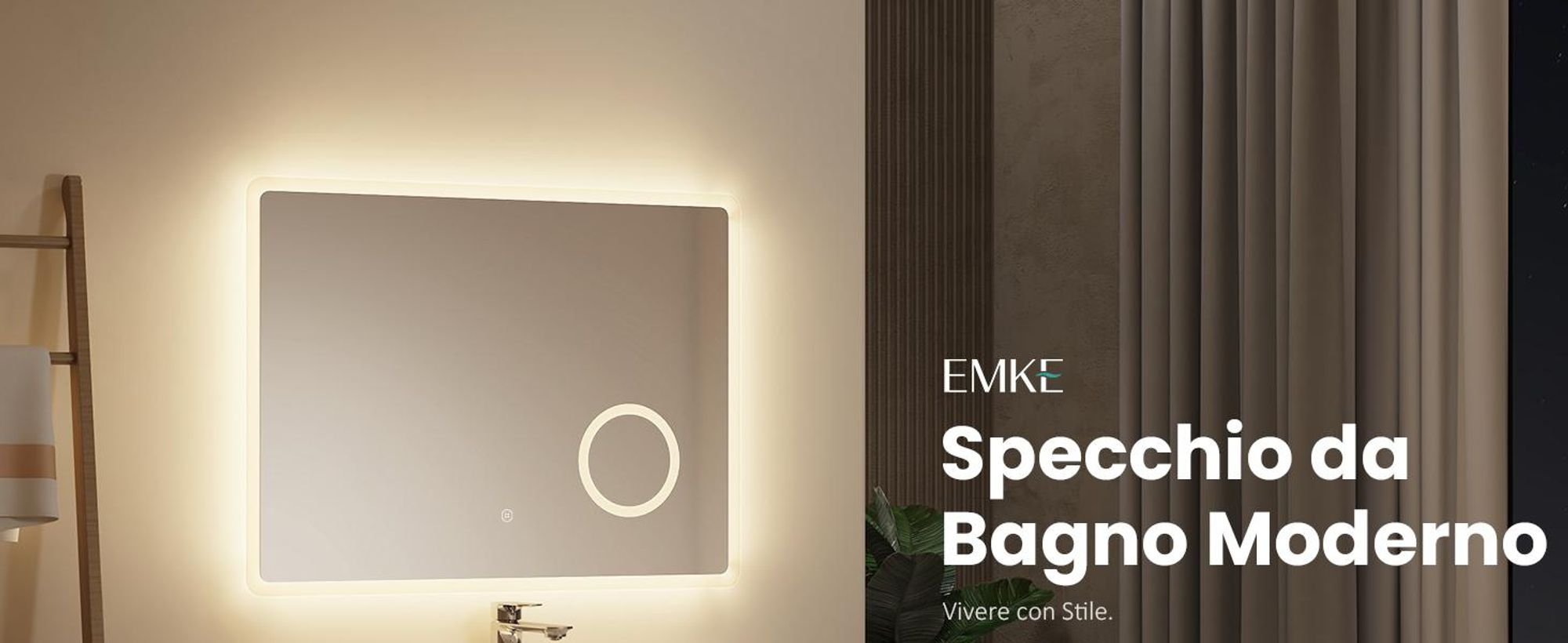 EMKE Specchio da bagno con ingrandimento 3X Interruttore a sfioramento 3 colori di luce Dimmerabile Antiappannamento 80X60cm