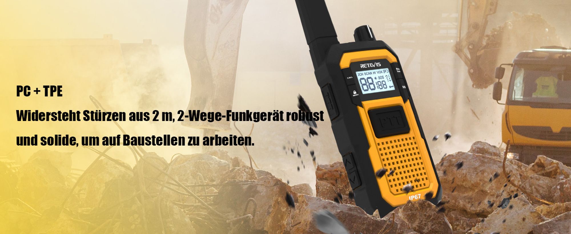 Retevis RB648 Funkgeräte, IP67 Wasserdicht, Staubdicht, Robuste, 2000 mAh Handfunkgerät, PMR446 Profi Walkie-Talkie für Baustelle, Industrie (6 Stück)