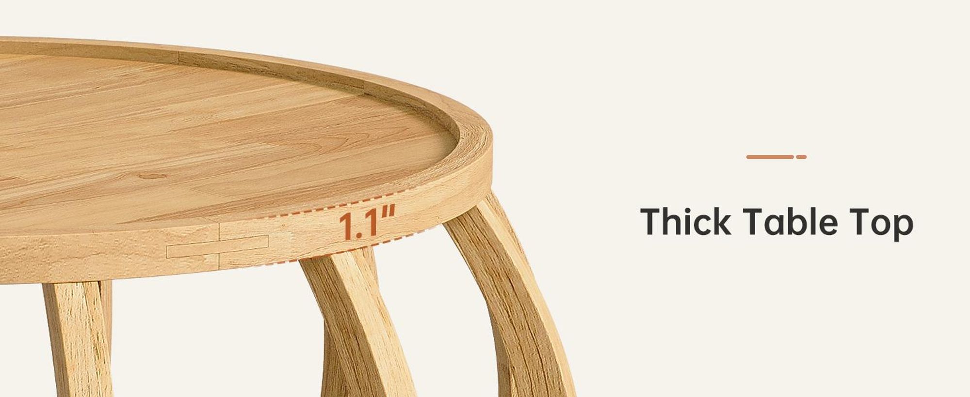 Couchtisch aus Massivholz, 80 cm runder Mitteltisch mit gebogenem Rahmensockel für das Wohnzimmer, einfache Montage, natürlich