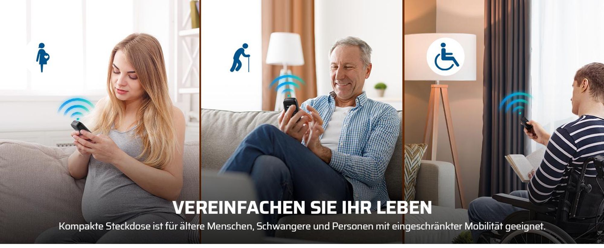 DEWENWILS Funksteckdosen mit Fernbedienung, Innen, 16A 3680W, 30M Reichweite, Schwarz