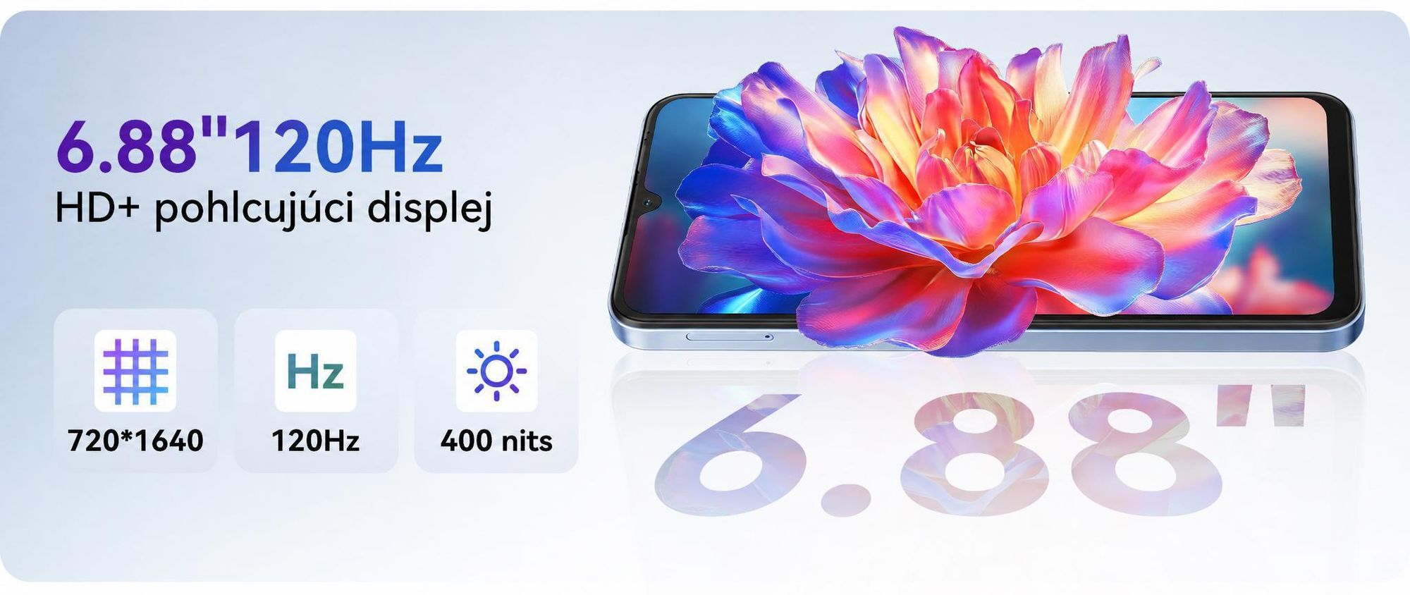 Smartphone Blackview WAVE 10 bez zmluvy, Android 16, 32+128 GB, Dual SIM, 120 Hz, 6,88", 32 MP, Live Photos, 5000 mAh, Face ID, Wi-Fi 5G, Doke OS 5.0