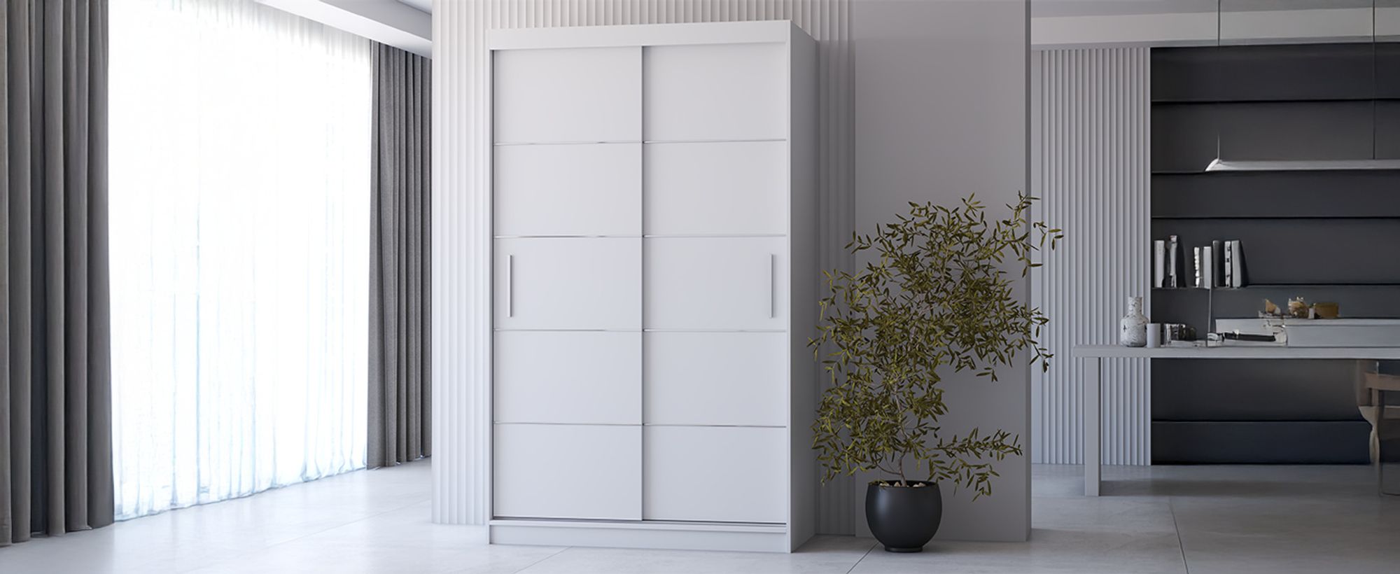 Schwebetürenschrank Kleiderschrank Schrank Garderobe Spiegel Neomi 06 (Weiß/Weiß) 120cm