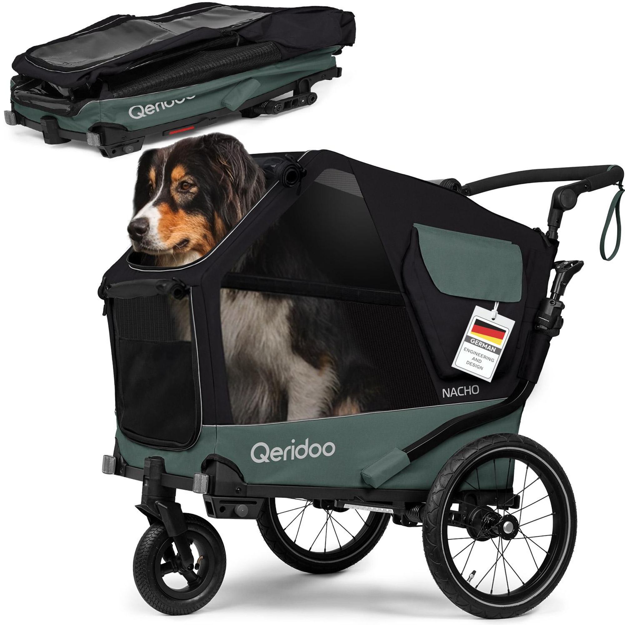 Qeridoo Nacho Hundeanhänger Größe: L | Farbe: Green